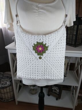 Hand Crocheted Crossbody Bag with a Flower Design